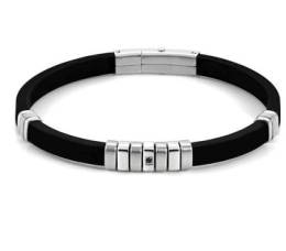 NOMINATION CITY BRACELET,STEEL,RUBBER & BLACK CZ 028805-001