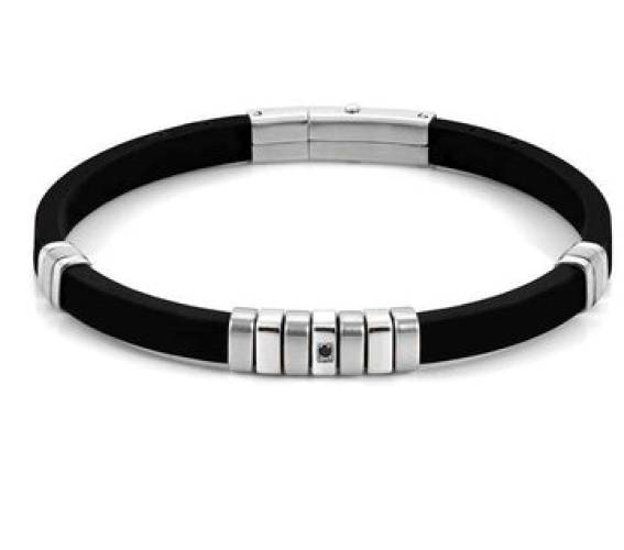 NOMINATION CITY BRACELET,STEEL,RUBBER & BLACK CZ 028805-001 - 0