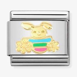 Nomination CLASSIC Composable Gold Easter Rabbit with Flowers Charm 030272-74