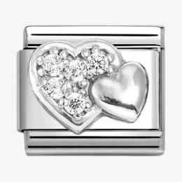 Nomination CLASSIC Double Silver Pave & Raised Heart Charm 330304-47