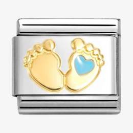 Nomination CLASSIC Gold Baby Feet Blue Heart Charm 030272-86