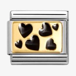 Nomination CLASSIC Gold & Black Hearts Charm 030284-68