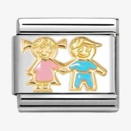 Nomination CLASSIC Gold Boy Girl Siblings Charm 030272-92 