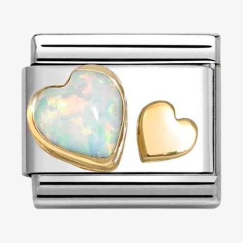 Nomination CLASSIC Gold Double Heart White Opal Charm 030520-10 - 0