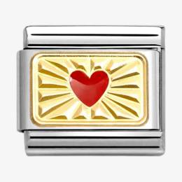 Nomination CLASSIC Gold Etched Plaque With Red Heart Charm 030284/58