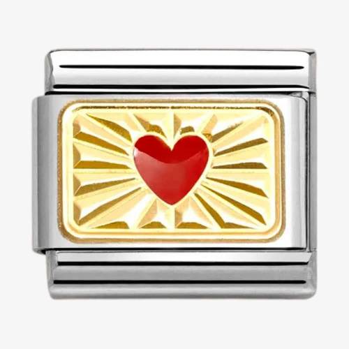 Nomination CLASSIC Gold Etched Plaque With Red Heart Charm 030284/58 - 0