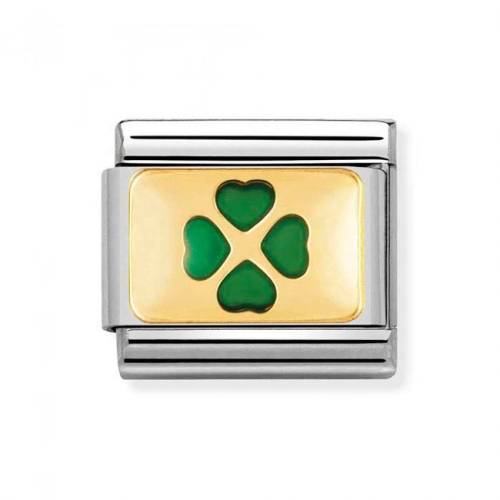 NOMINATION CLASSIC Gold Green Four Leaf Clover Charm 030206-27 - 0