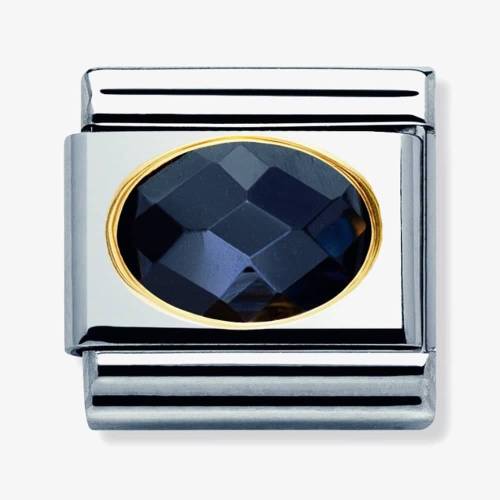 Nomination CLASSIC Gold Oval Faceted Cubic Zirconia Black Charm 030601-011 - 0