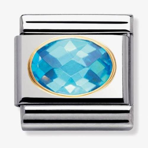 Nomination CLASSIC Gold Oval Faceted Cubic Zirconia Blue Charm 030601-006 - 0