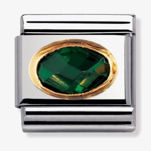 Nomination CLASSIC Gold Oval Faceted Cubic Zirconia Dark Green Charm 030601/027 - 0