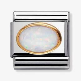 Nomination CLASSIC Gold Oval Stones White Opal Charm 030502-07