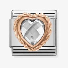 Nomination CLASSIC Rose Gold Faceted Heart White Charm 430602-010