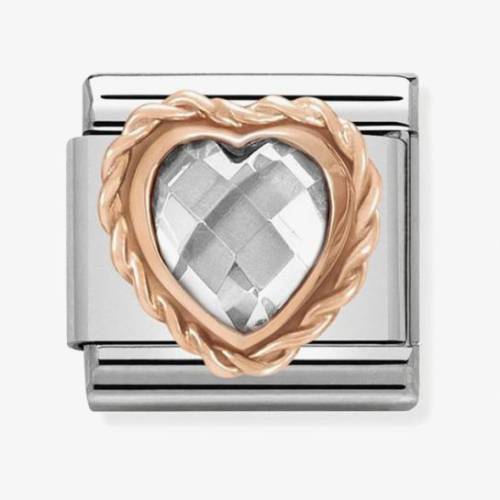 Nomination CLASSIC Rose Gold Faceted Heart White Charm 430602-010 - 0