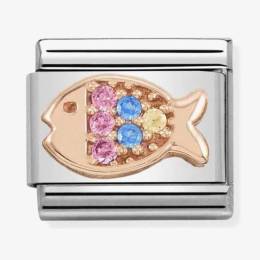 Nomination CLASSIC Rose Gold Symbols Multi-Coloured Cubic Zirconia Fish Charm 430302-26