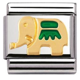 NOMINATION CLASSIC S/STEEL,ENAMEL,BONDED YELLOW GOLD GREEN ELEPHANT 030212-20