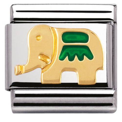 NOMINATION CLASSIC S/STEEL,ENAMEL,BONDED YELLOW GOLD GREEN ELEPHANT 030212-20 - 0