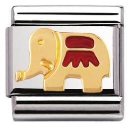 NOMINATION CLASSIC S/STEEL,ENAMEL,BONDED YELLOW GOLD RED ELEPHANT 030212-21