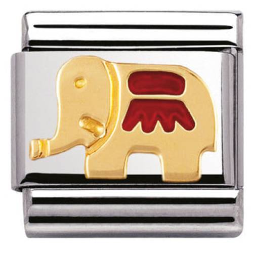 NOMINATION CLASSIC S/STEEL,ENAMEL,BONDED YELLOW GOLD RED ELEPHANT 030212-21 - 0