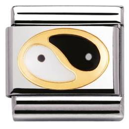 NOMINATION CLASSIC S/STEEL,ENAMEL, BONDED YELLOW GOLD YING YANG 030208-23