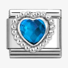 Nomination CLASSIC Silvershine Blue Faceted Heart Beaded Setting Charm 330605-007