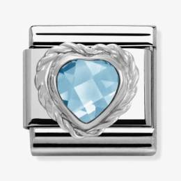 Nomination CLASSIC Silvershine Faceted Hearts Light Blue Cubic Zirconia Charm 330603-006