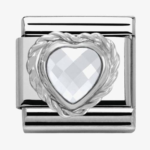 Nomination CLASSIC Silvershine Faceted Hearts White Cubic Zirconia Charm 330603-010 - 0