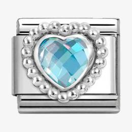 Nomination CLASSIC Silvershine Light Blue Cubic Zirconia Heart Beaded Setting Charm 330606-006