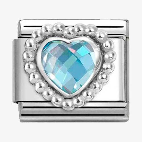 Nomination CLASSIC Silvershine Light Blue Cubic Zirconia Heart Beaded Setting Charm 330606-006 - 0