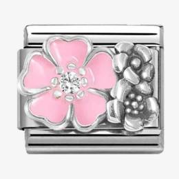 Nomination CLASSIC Silvershine Oxidised & Pink Enamel Flowers Charm 330325-02