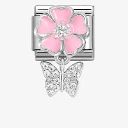 Nomination CLASSIC Silvershine Pink Flower Butterfly Dropper Charm 331814-02