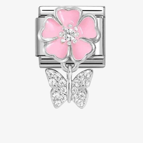 Nomination CLASSIC Silvershine Pink Flower Butterfly Dropper Charm 331814-02 - 0