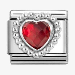 Nomination CLASSIC Silvershine Red Faceted Heart Beaded Setting Charm 330605-005