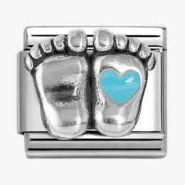 Nomination CLASSIC Silvershine Silver Blue Heart Baby Feet Charm 330204-30