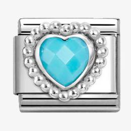 Nomination CLASSIC Silvershine Turquoise Faceted Heart Beaded Setting Charm 330605-039