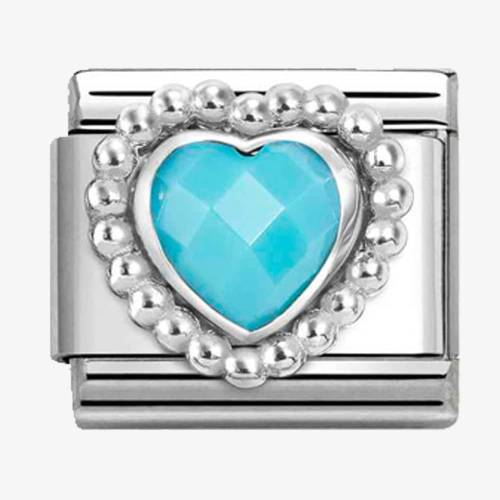 Nomination CLASSIC Silvershine Turquoise Faceted Heart Beaded Setting Charm 330605-039 - 0