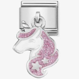 Nomination CLASSIC Silvershine White And Pink Glitter Unicorn Drop Charm 331805-13