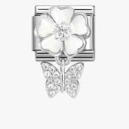 Nomination CLASSIC Silvershine White Flower Butterfly Dropper Charm 331814-05