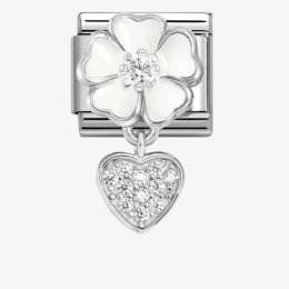 Nomination CLASSIC Silvershine White Flower Heart Dropper Charm 331814-04