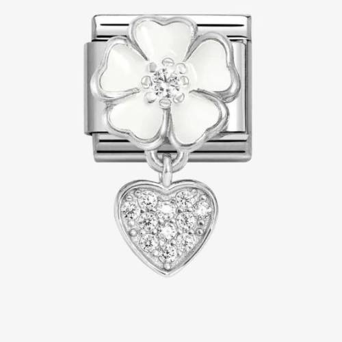 Nomination CLASSIC Silvershine White Flower Heart Dropper Charm 331814-04 - 0