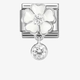 Nomination CLASSIC Silvershine White Flower Round Cubic Zirconia Dropper Charm 331814-06