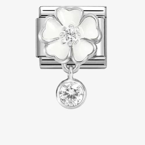 Nomination CLASSIC Silvershine White Flower Round Cubic Zirconia Dropper Charm 331814-06 - 0