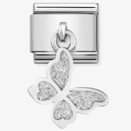 Nomination CLASSIC Silvershine White Glitter Butterfly Drop Charm 331805/03