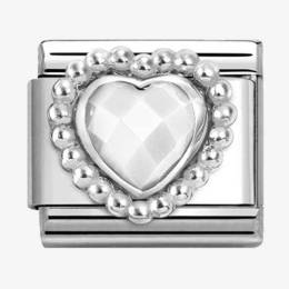 Nomination CLASSIC Silvershine White Opal Faceted Heart Beaded Setting Charm 330605-016