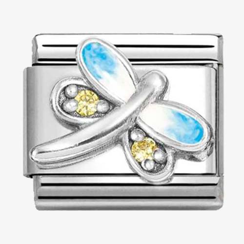 Nomination CLASSIC Silvershine Yellow Cubic Zirconia Blue Dragonfly Charm 330321-10 - 0