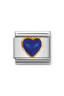 NOMINATION Classic STONES HEARTS,S/Steel,Bonded Yellow Gold LAPIS 030501-09 