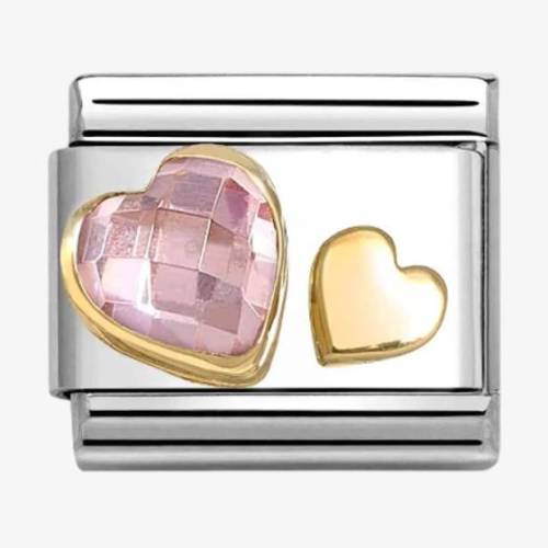 Nomination CLASSIC Yellow Gold Pink Cubic Zirconia Double Heart Charm 030613-06 - 0