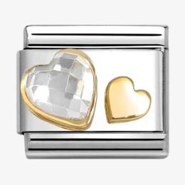 Nomination CLASSIC Yellow Gold White Cubic Zirconia Double Heart Charm 030613-08