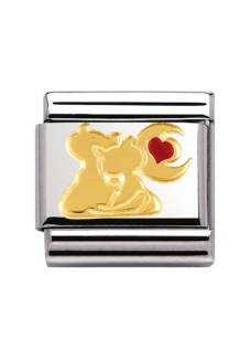 NOMINATION COMPOSABLE CLASSIC LINK CAT WITH HEART IN 18K GOLD AND ENAMEL 030248-13