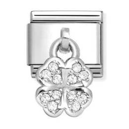 NOMINATION COMPOSABLE CLASSIC LINK FOUR-LEAF CLOVER CHARM WITH WHITE CZ 331800-31