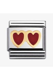 NOMINATION COMPOSABLE CLASSIC LINK RED DOUBLE HEART IN 18K GOLD & ENAME 030207/02